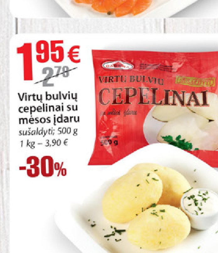 Virtų bulvių cepelinai su mėsos įdaru, 500 g