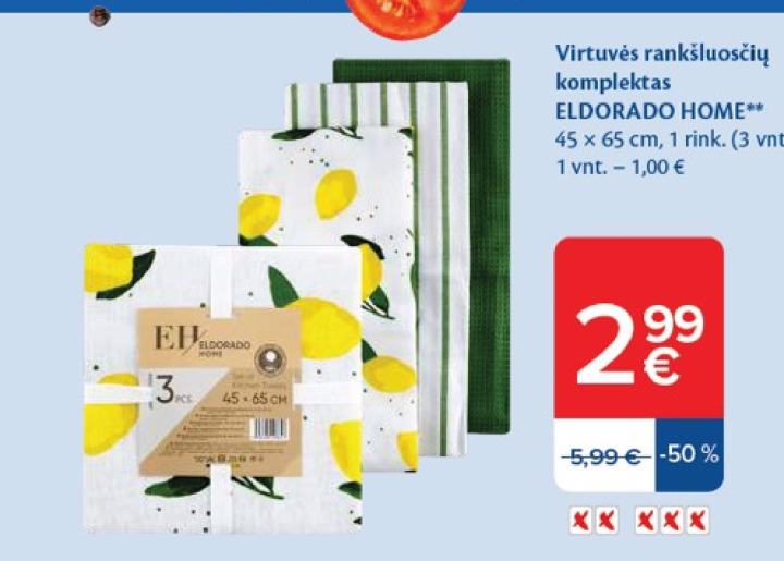 Virtuvės rankšluosčių komplektas ELDORADO HOME, 45 x 65 cm