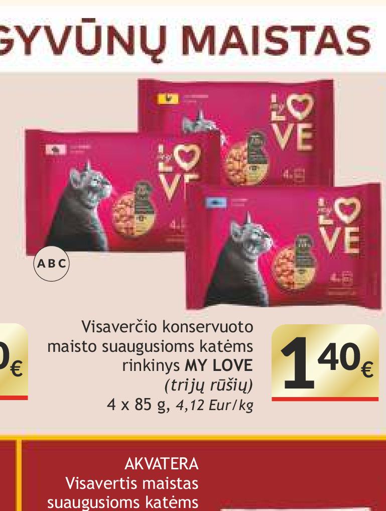Visaverčio konservuoto maisto suaugusioms katėms rinkinys MY LOVE, 4 x 85 g