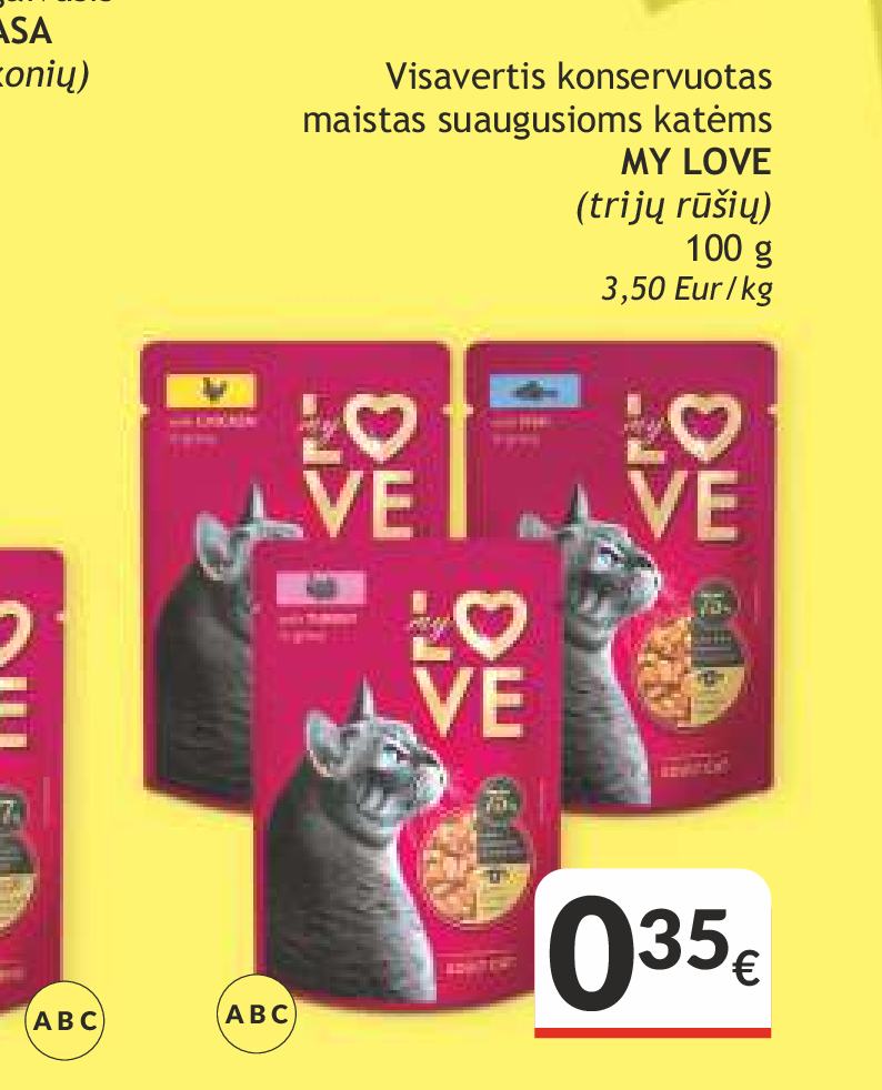 Visavertis konservuotas maistas suaugusioms katėms MY LOVE, 100 g
