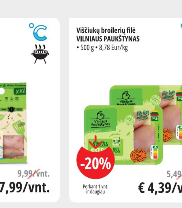 Viščiukų broilerių filė VILNIAUS PAUKŠTYNAS, 500 g