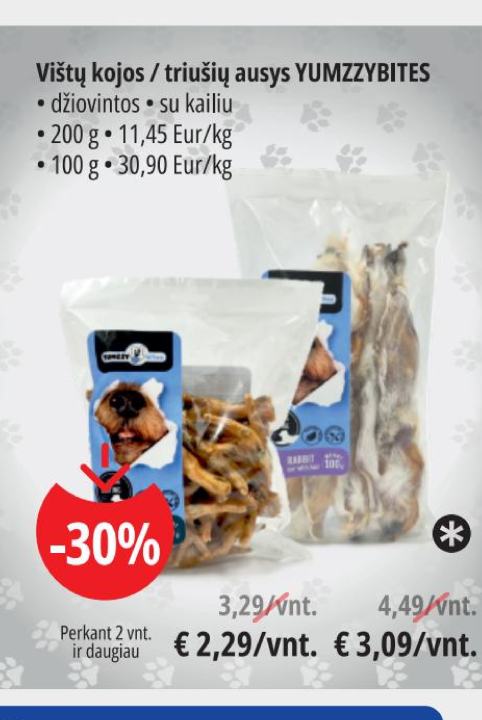 Vištų kojos / triušių ausys YUMMZZYBITES, 200 g