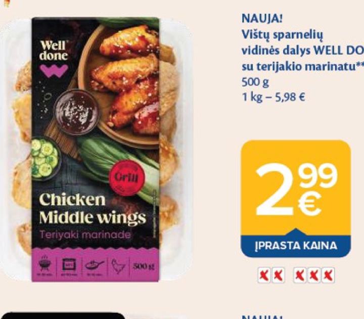 Vištų sparnelių vidinės dalys WELL DONE, 500 g