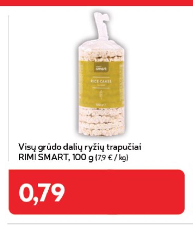Visų grūdo dalių ryžių trapučiai RIMI SMART, 100 g