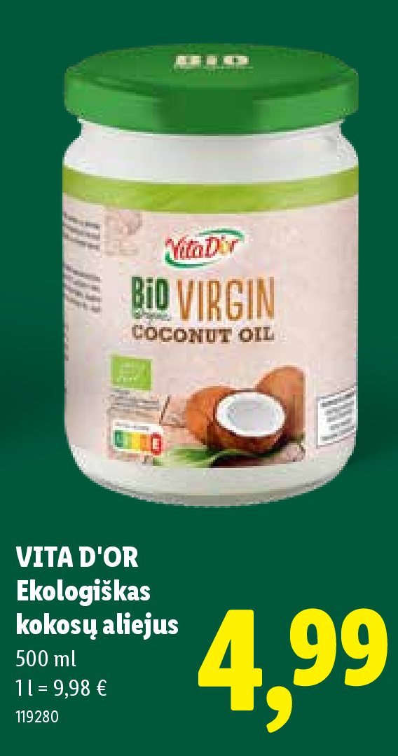 VITA D'OR Ekologiškas kokosų aliejus, 500 ml