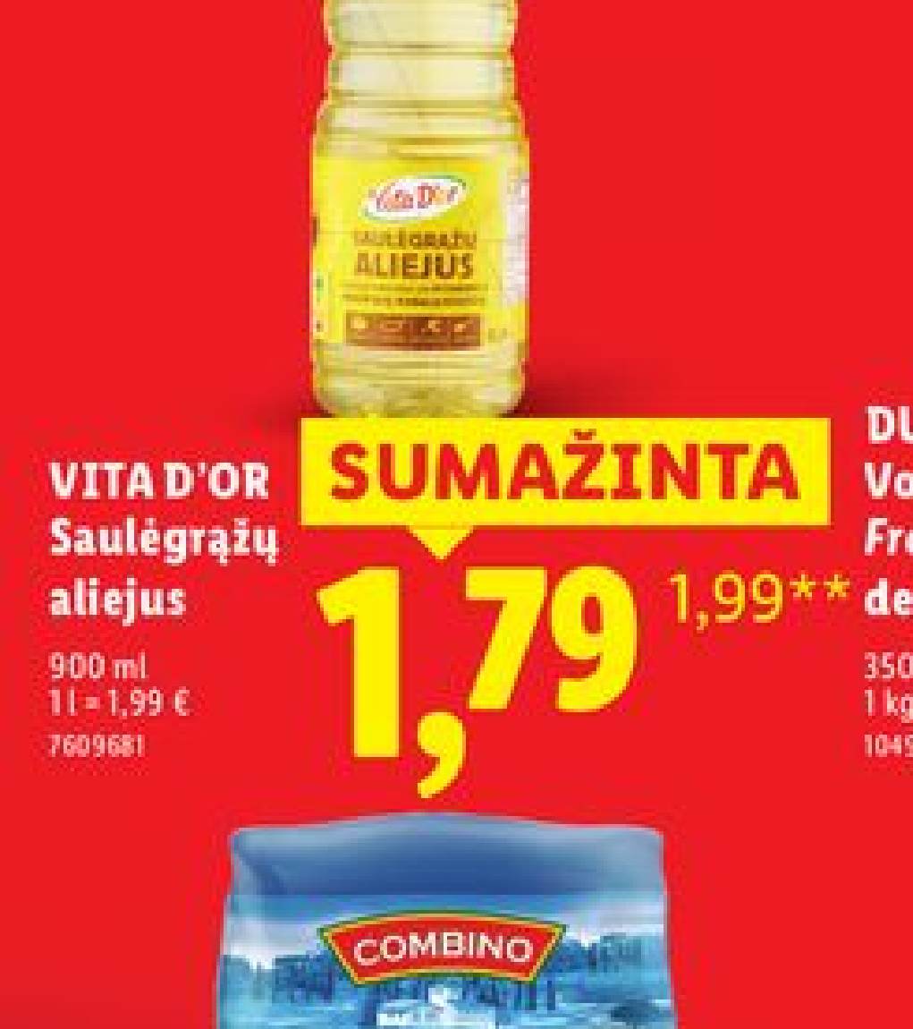 VITA D'OR Saulėgrąžų aliejus, 900 ml