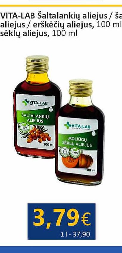 VITA-LAB Šaltalankių aliejus / šalto spaudimo moliūgų sėklų aliejus / erškėčių aliejus, 100 ml