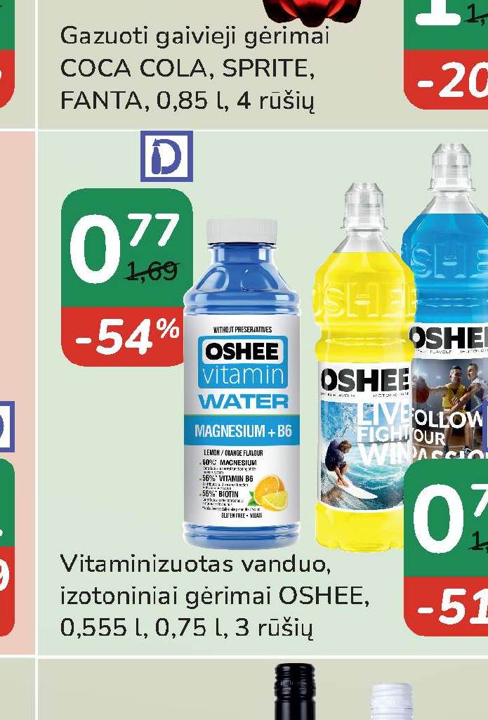 Vitaminizuotas vanduo, izotoniniai gėrimai OSHEE, 0.555 l