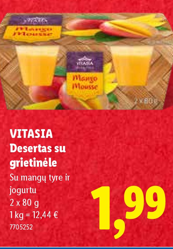 VITASIA Desertas su grietinėle, 2 x 80 g