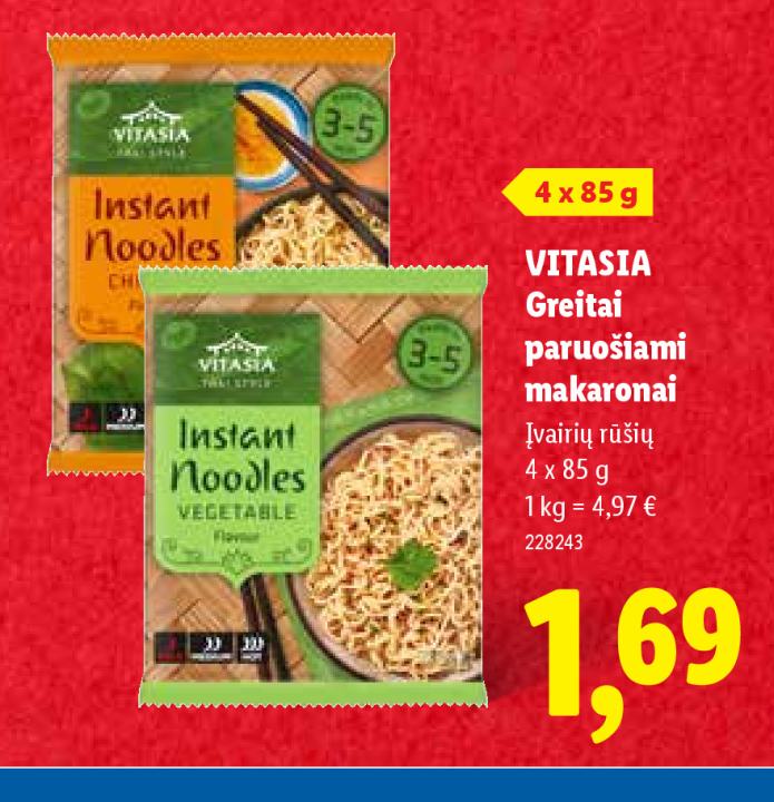 VITASIA Greitai paruošiami makaronai, 4 x 85 g