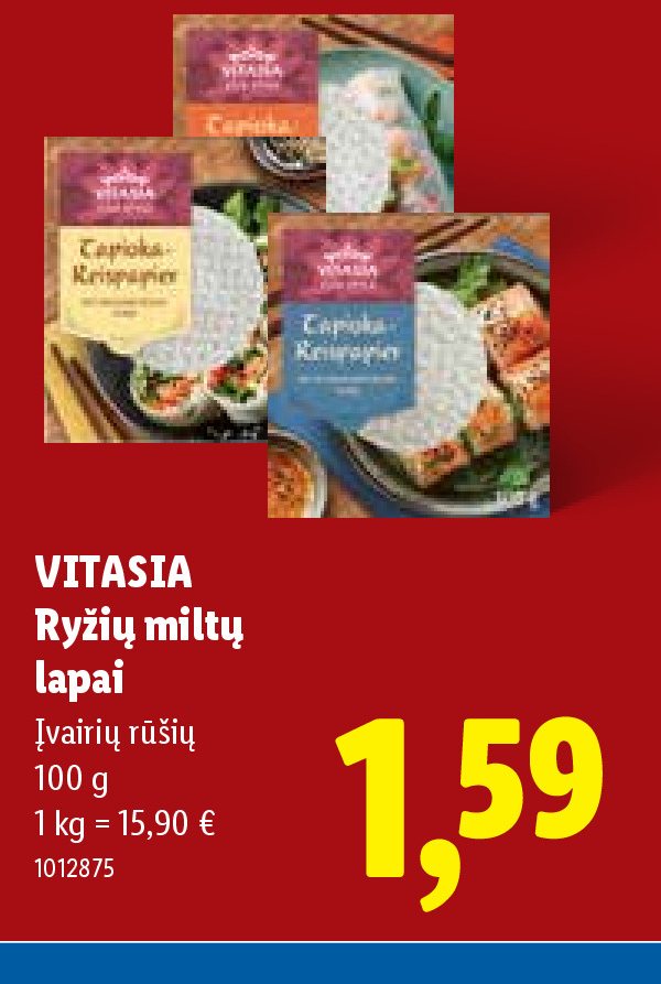 VITASIA Ryžių miltų lapai, 100 g