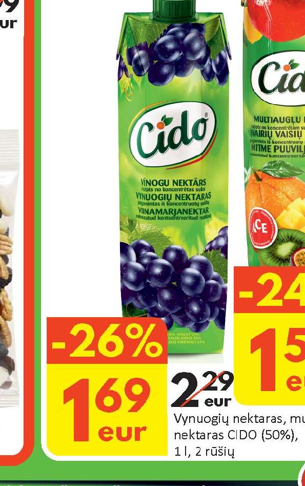 Vynuogių nektaras, multivaisių nektaras CIDO (50%), 1 l