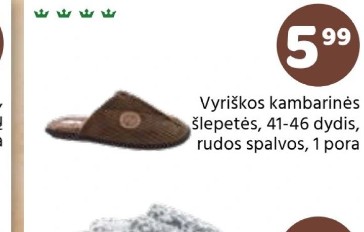 Vyriškos kambarinės šlepetės, 1 pora