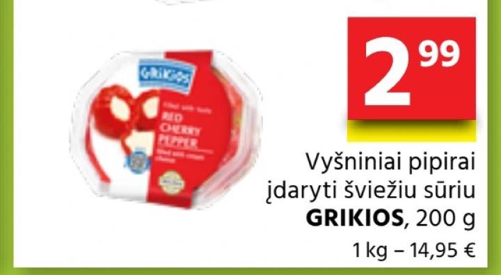 Vyšniniai pipirai įdaryti šviežiu sūriu GRIKIOS, 200 g