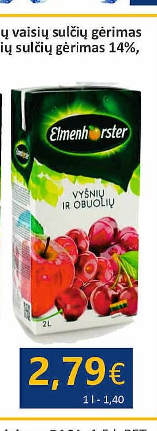Vyšnių ir obuolių sulčių gėrimas 14%, 2 l