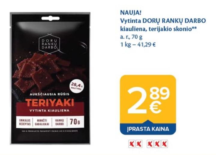 Vytinta DORŲ RANKŲ DARBO kiauliena, terijakio skonio, 70 g