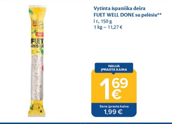 Vytinta ispaniška dešra FUET WELL DONE su pelėsiu, 150 g