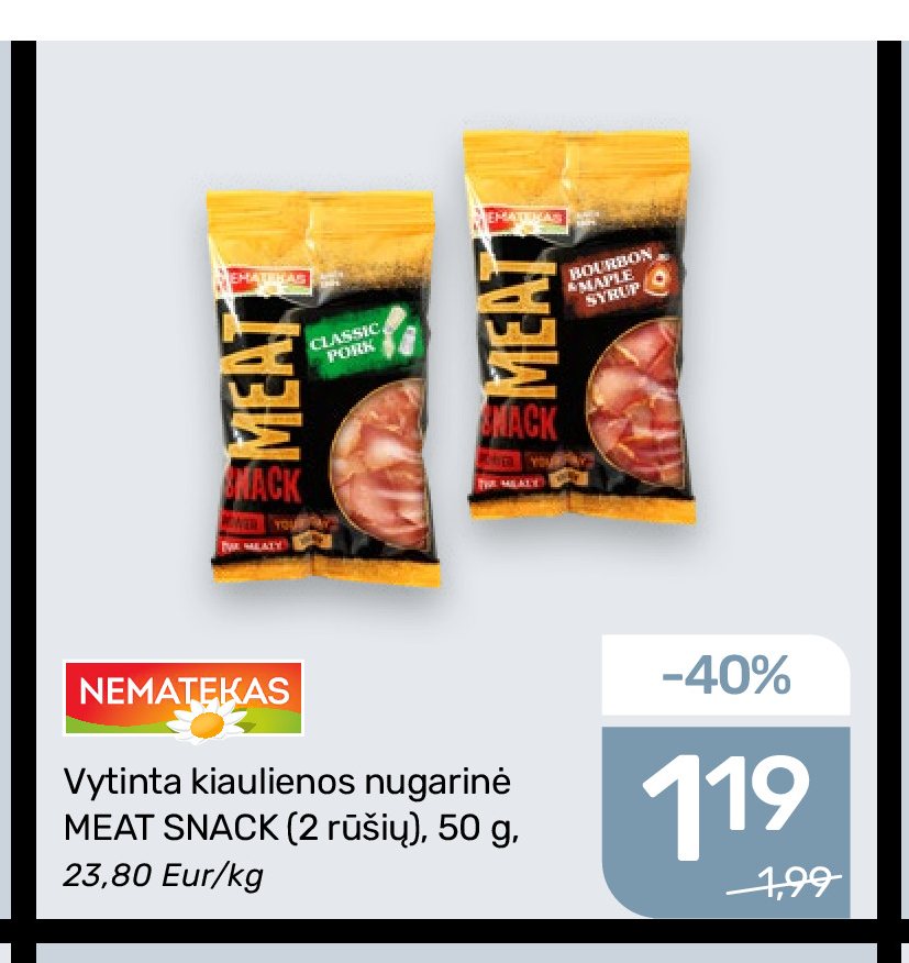 Vytinta kiaulienos nugarinė MEAT SNACK NEMATEKAS, 50 g