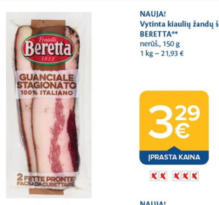 Vytinta kiaulių žandų šoninė BERETTA, 150 g