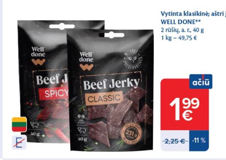 Vytinta klasikinė; aštri jautiena WELL DONE, 40 g