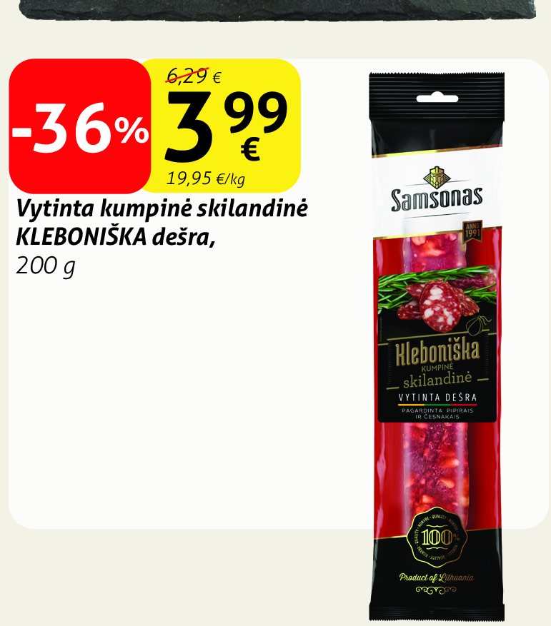 Vytinta kumpinė skilandine KLEBONIŠKA dešra, 200 g