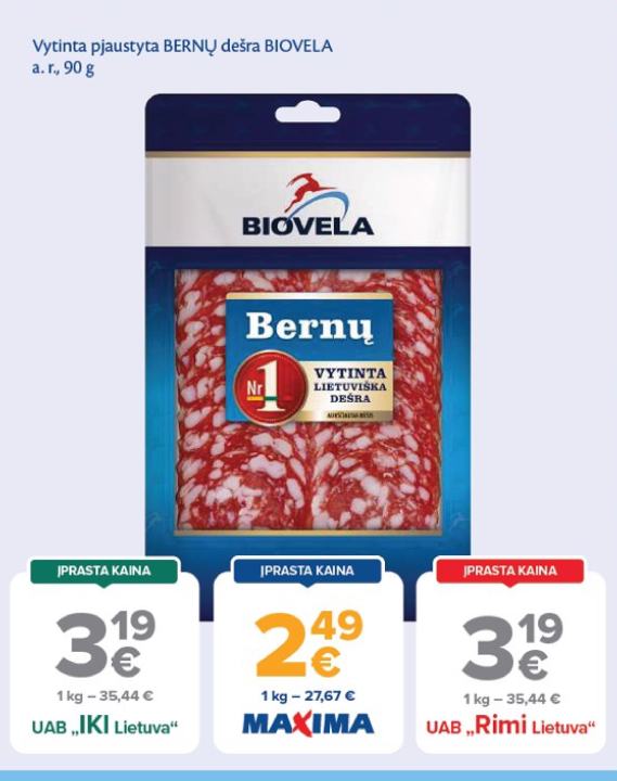 Vytinta pjaustyta BERNŲ dešra BIOVELA, 90 g