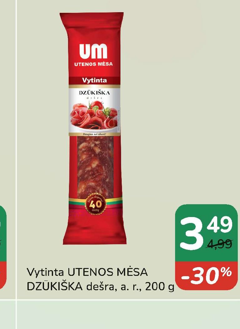 Vytinta UTENOS MĖSA DZŪKIŠKA dešra, 200 g