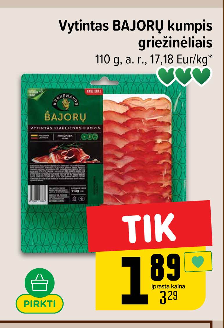 Vytintas BAJORŲ kumpis griežinėliais, 110 g