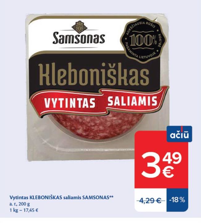 Vytintas KLEBONIŠKAS saliamis SAMSONAS, 200 g
