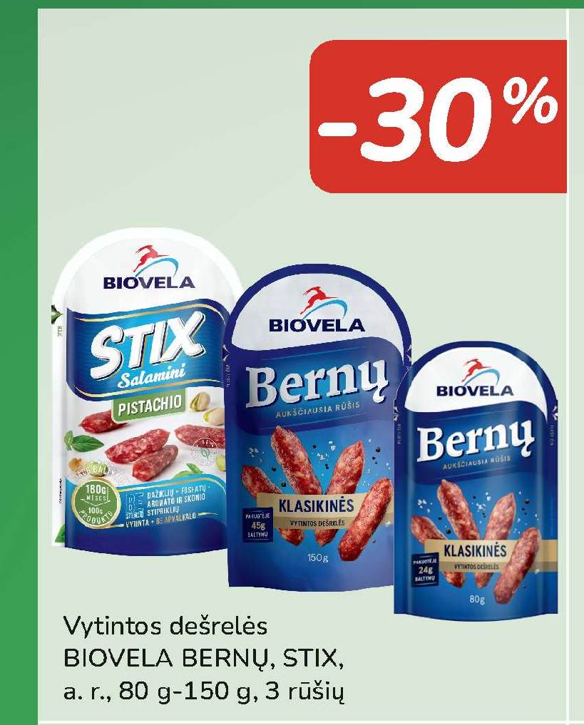 Vytintos dešrelės BIOVELA BERNŲ, STIX, 80 g-150 g