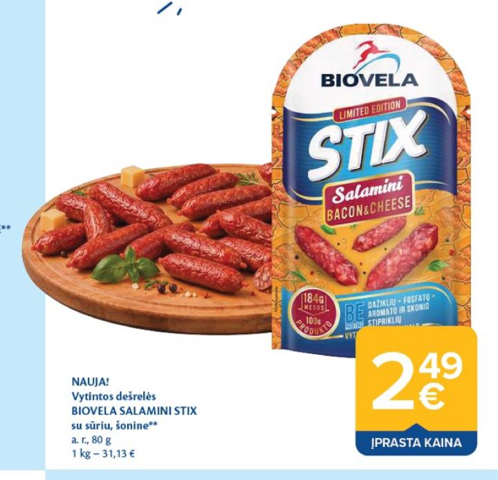 Vytintos dešrelės BIOVELA SALAMINI STIX, 80 g