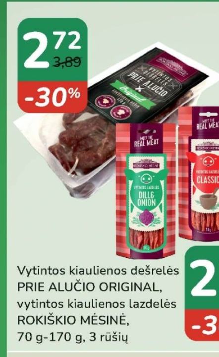 Vytintos kiaulienos dešrelės PRIE ALUČIO ORIGINAL, 70 g-170 g