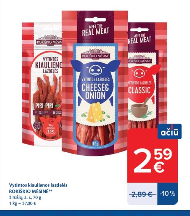 Vytintos kiaulienos lazdelės ROKIŠKIO MĖSINĖ, 70 g