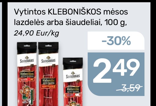 Vytintos KLEBONIŠKOS mėsos lazdelės arba šiaudeliai Samsonas, 100 g