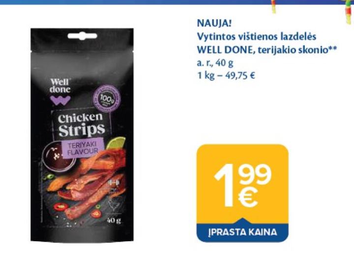 Vytintos vištienos lazdelės WELL DONE, terijakio skonio, 40 g