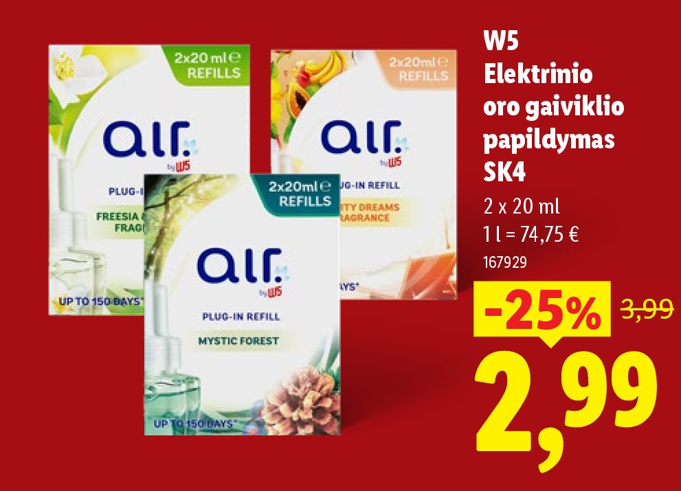 W5 Elektrinio oro gaiviklio papildymas SK4, 2 x 20 ml