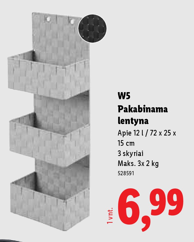 W5 Pakabinama lentyna, 12 l
