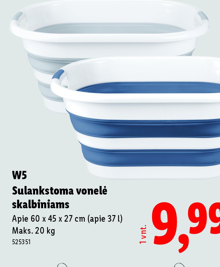 W5 Sulankstoma vonelė skalbiniams, 37 l