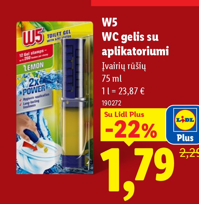 W5 WC gelis su aplikatoriumi, 75 ml