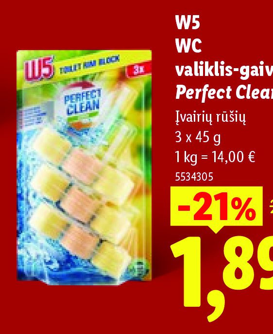 W5 WC valiklis-gaiviklis Perfect Clean, 3 x 45 g