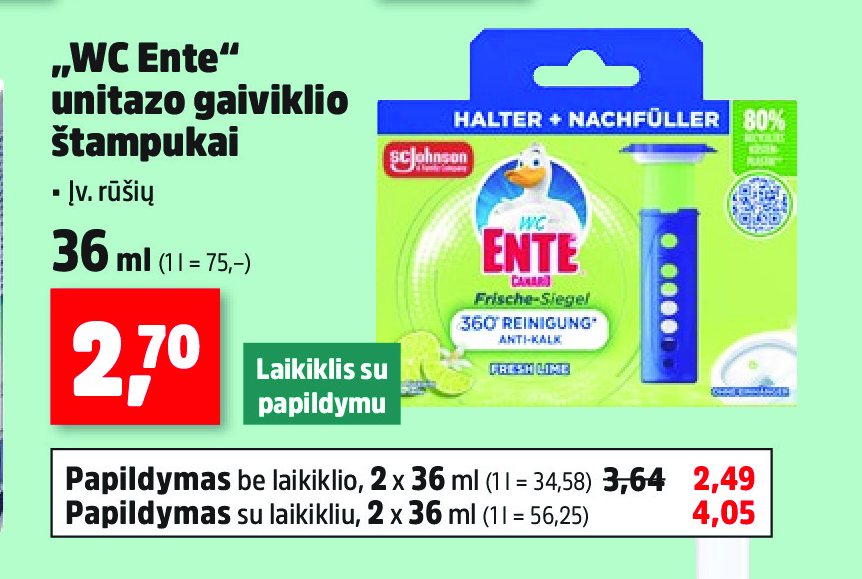 „WC Ente“ unitazo gaiviklio štampukai, 36 ml