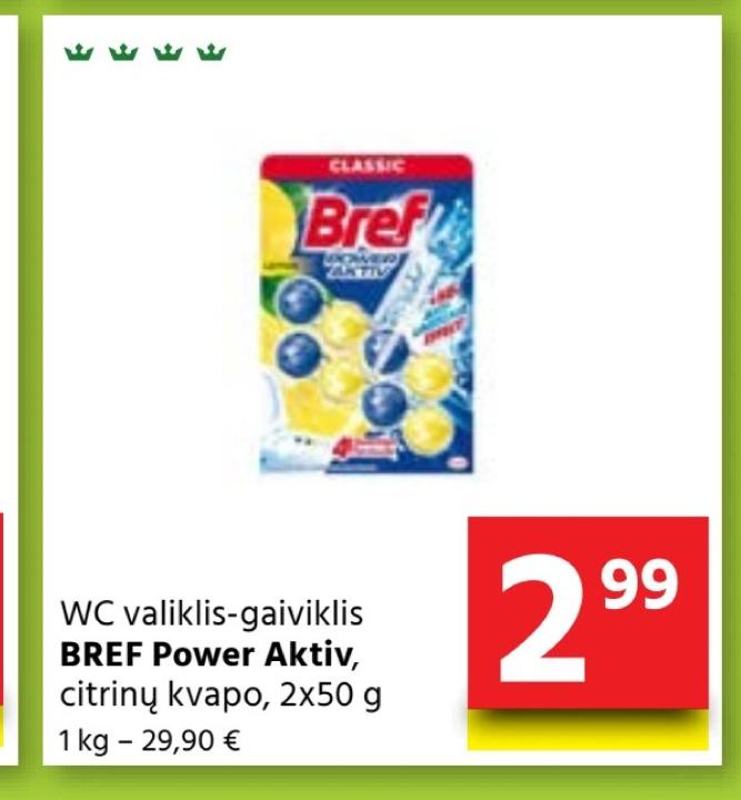 WC valiklis-gaiviklis BREF Power Aktiv, 2 x 50 g