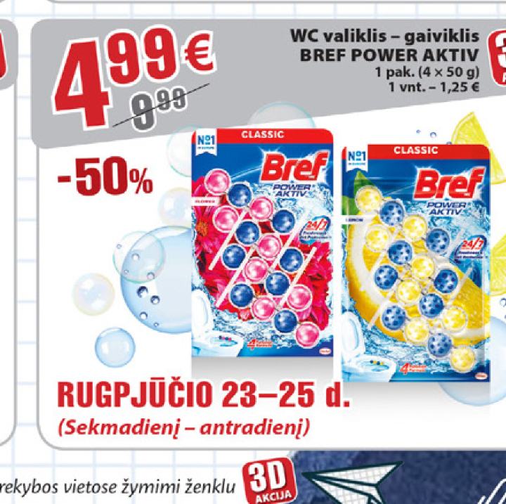WC valiklis - gaiviklis BREF POWER AKTIV, 4 x 50 g