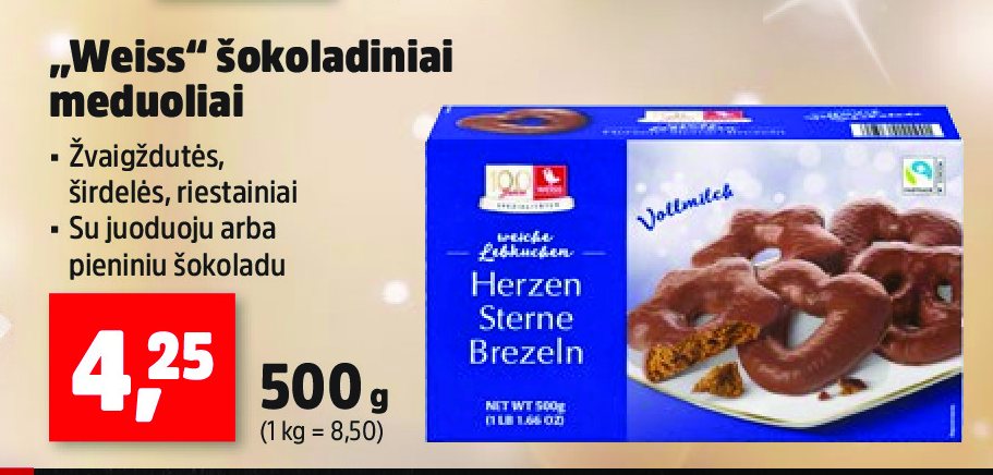 „Weiss“ šokoladiniai meduoliai, 500 g