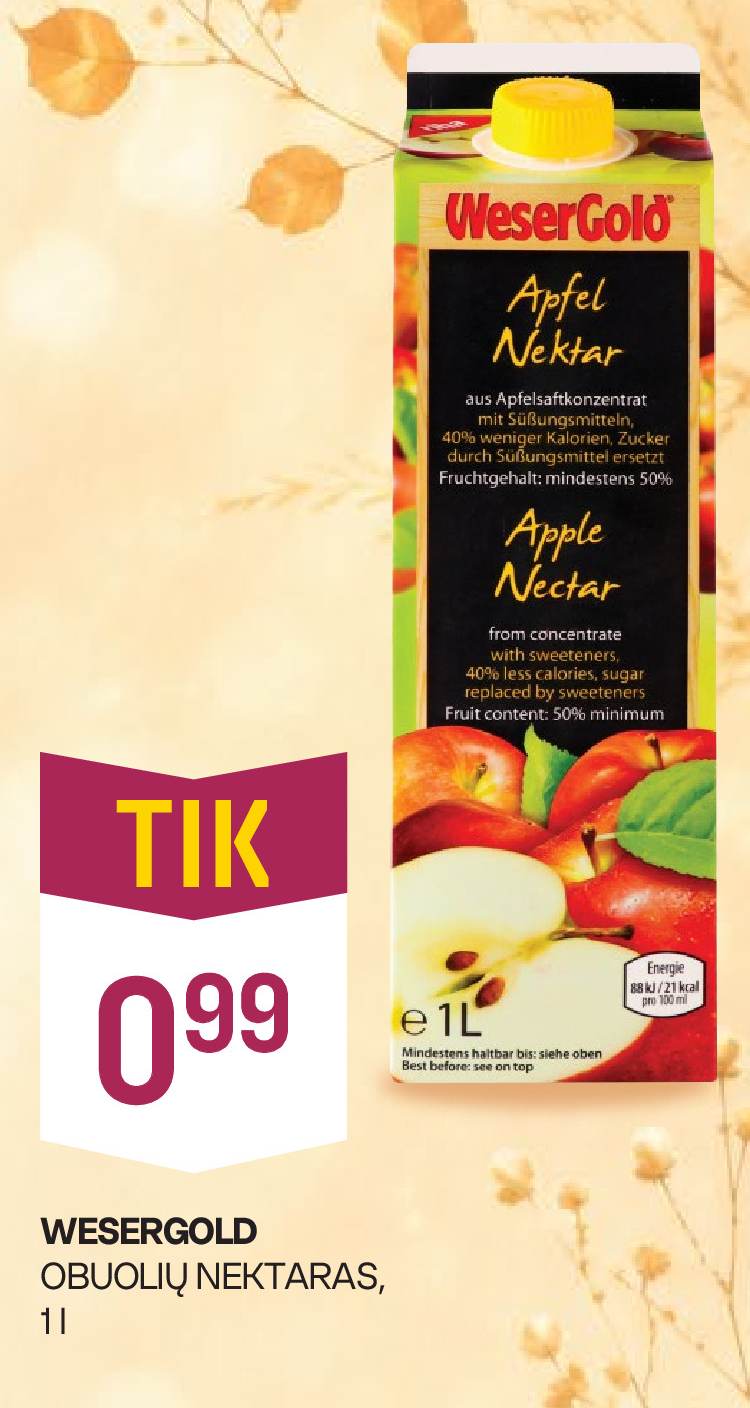 WESERGOLD OBUOLIŲ NEKTARAS, 1 l