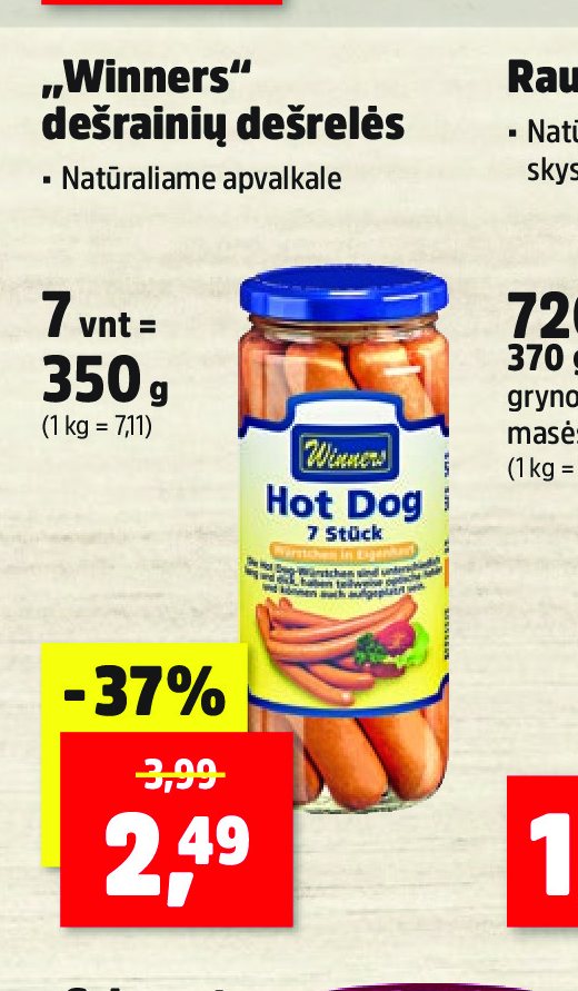 „Winners“ dešrainių dešrelės, 7 vnt