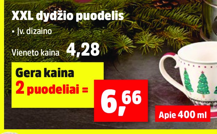 XXL dydžio puodelis, 400 ml