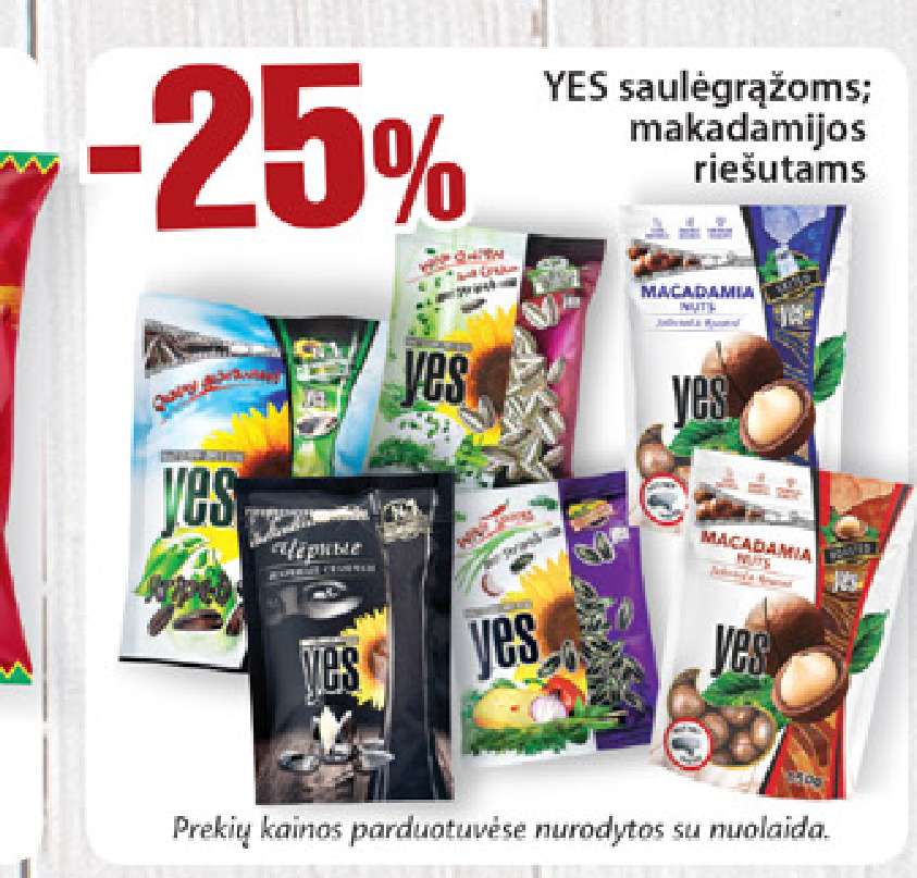 YES saulėgrąžoms; makadamijos riešutams