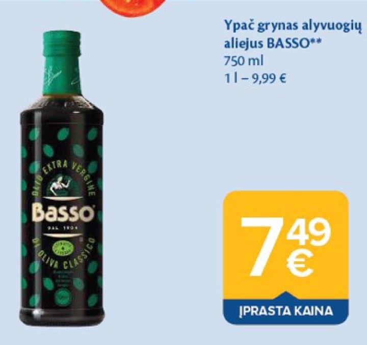 Ypač grynas alyvuogių aliejus BASSO, 750 ml
