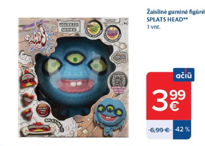 Žaislinė guminė figūrėlė SPLATS HEAD, 1 vnt